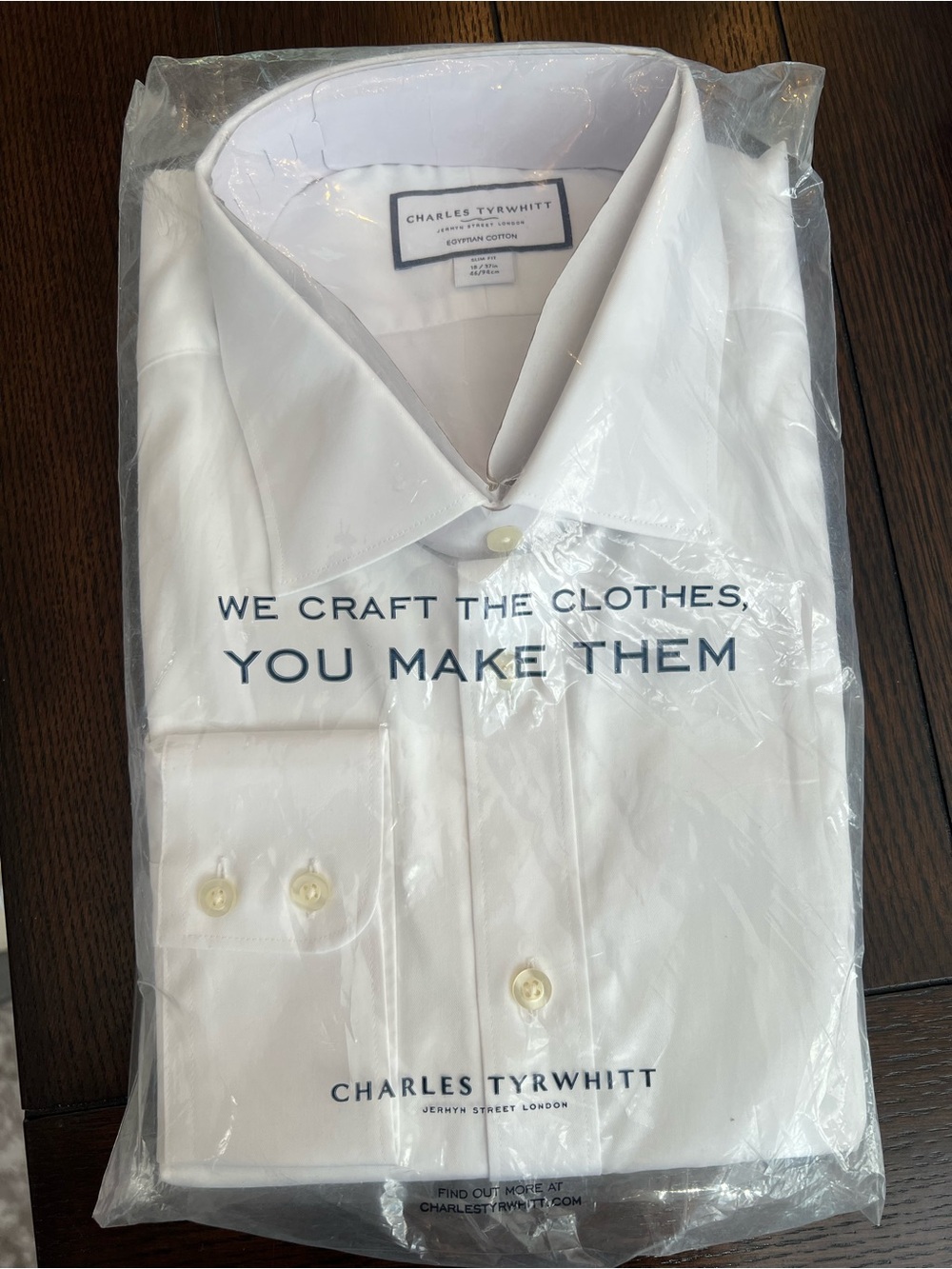 Charles Tyrwhitt White Egyptian Cotton Twill Slim Fit Dress Shirt Neck 18, 46